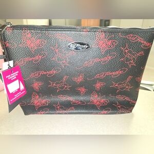 Ed Hardy Black Cosmetic Bag with Red Tattoo Designs, New with Tags!